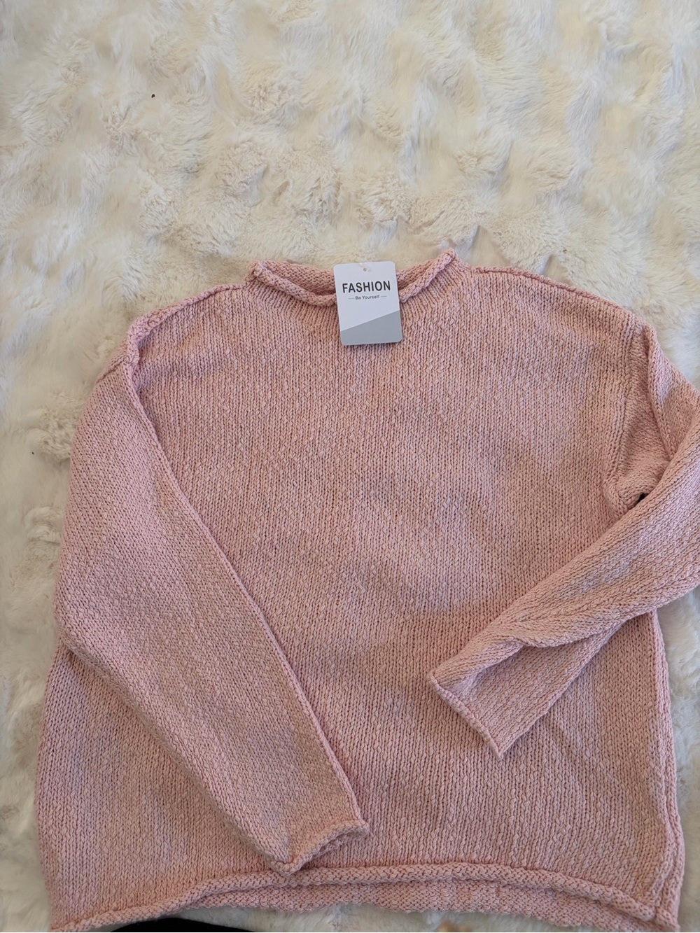 Light Pink Crew Neck Knit Sweater by